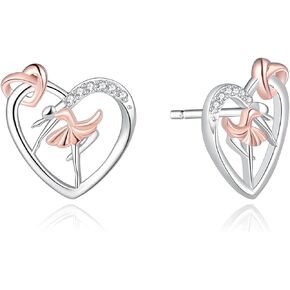 925 Sterling Silver Heart Ballerina Gymnastic Earring Dance Lover Gymnast Stud Earrings Jewelry Gift for Women Teen Girls Christmas Gift