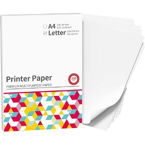 A4 Printer Paper, Multipurpose Copy Paper for Laser Printer, Inkjet Printer, Itari Copy Paper for Printer, Compatible with Phomemo P831 HPRT MT800 Thermal Transfer Printer, 200 Sheets, Glossy, White