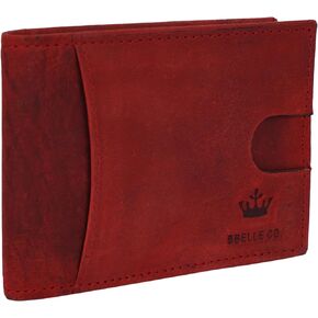 RFID Blocking Slim Bifold Genuine Leather Minimalist Front Pocket Wallets for Men card puller (Cherry)