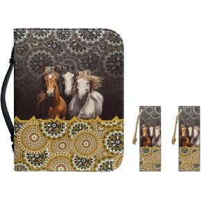 PU Leather Bible Covers with 2 PCS Bookmarks American Cat Fall Maple Leaf Print Church Bible Bag for Prayer Portable Book Carrying Case with Zippered Pockets Christian Bag, M
