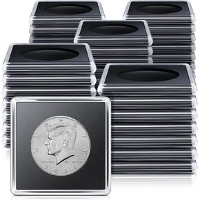 36 Pieces Half Dollar Coin Holders, 2 x 2 Inches Coin Capsule Silver Dollar Coin Holder Coin Snaps Plastic Coin Case for Collectors Coin Collection Supplies Coin Protectors