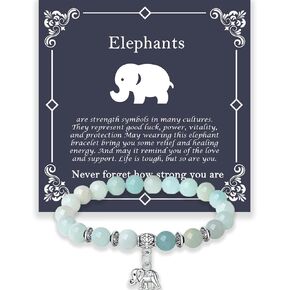 Elephant Gifts for Women, Motivational Gifts for Mom, Mothers Day Elephant Bracelet, Strength Bracelets for Women, Gifts for Her, Anxiety Bracelet, 8 mm Stretch Natural Stone Beaded Bracelets