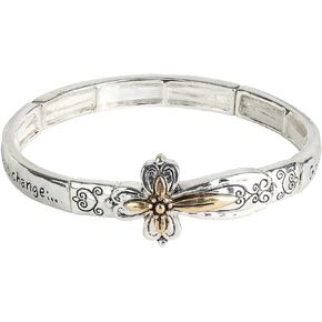 Dicksons Cross Serenity Prayer Womens One Size Silver and Gold Plated Stretch Charm Bracelet