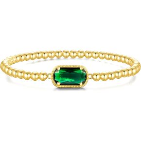 Gemstone Birthstone Bracelets For Women 14k Plated Gold Beaded Stretch Elastic Bead Ball Bracelets Trendy Dainty Jewelry Gifts