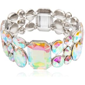 CSY Women's Statement Stretch Wide Bangle Bracelets Austrian Crystal Art Deco Elastic Bracelet for Party Prom