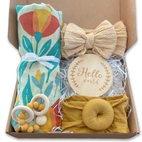 Newborn Gift Set for Baby Girl - Welcome Baby Girl Gift Basket, Gift for Baby Shower and New Baby. 5 Piece Baby Gift Set with Essential Baby Items and Accessories