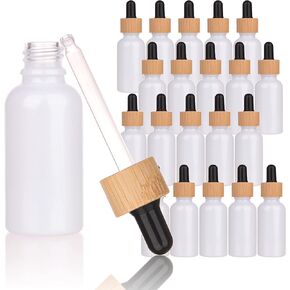 20pcs Empty Pearly white Round 30ml 1oz Glass bottle with Bamboo dropper for Serum essence oil bottles container packing