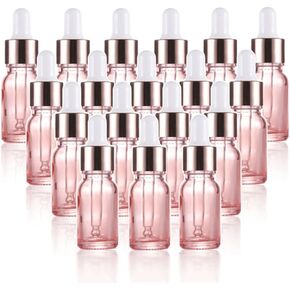 18 Pack,10ml Pink Glass Dropper Bottle for Essential Oils,Empty Glass Eye Dropper Bottle Holder With Glass Reagent Pipette,Rose-Golden Caps Cosmetic Perfume Travel Vial