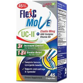 LABO Nutrition FlexC Move, Advanced UC-II Collagen Supplement for Joints Support, Enhanced with Elastin, Collagen Types I, V, X, Glucosamine, Chondroitin, Vitamin D3 - for Targeted Recovery