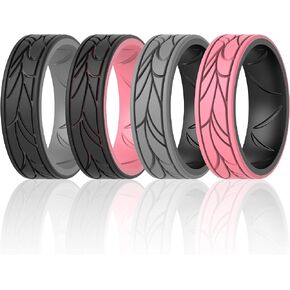 ThunderFit Silicone Rings for Women, Breathable Bands Round Pattern Design 6.8mm Wide 1.8mm Thick - 1/4 Variety Multipack