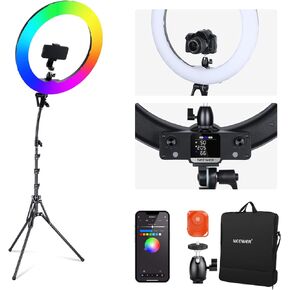 NEEWER 18 Inch RGB LED Ring Light APP Control with Stand and Phone Holder, 42W Dimmable 2500K-10000K GM±50 Bi Color CRI97+/TLCI98+ 360° Full Color 18 Scene for Selfie Makeup TikTok Vlog, RGB18 II
