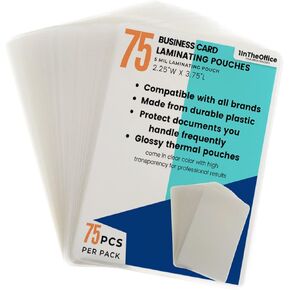 1InTheOffice Business Card Laminating Pouches, 5 Mil Laminating Pouch, Plastic Laminating Sheets, 2.25"W x 3.75"L, 75 Pack