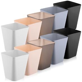Amyhill 10 Pcs Square Plastic Trash Can Wastebasket Small Garbage Can Waste Basket for Bathroom Office Kitchen Living Room Bedroom Home Under Desk, Black, Gray, White, Khaki, Brown