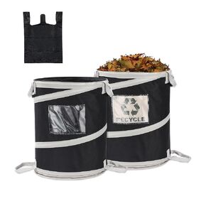 RV Garbage Cans with 10 Pcs Trash Bags, 10 Gal x 2 Pack Collapsible Camping Trash Bins Outdoor Pop Up Yard Waste Bags, Black