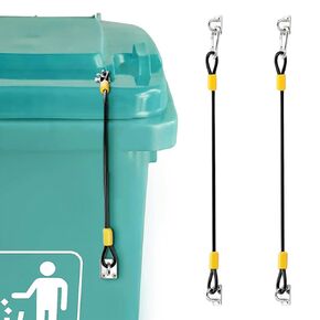JUXYES Pack of 2 Universal Outdoor Bear Proof Trash Can Lock, Metal Trash Can Lid Locks for Animals Stop from Rummaging, Outdoor Garbage Can Buckle Lock, Long-Lasting Rubber Coated Braided Wire Rope