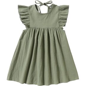 Baby Girl Toddler Dress Girls Summer Dresses Cotton Sleeveless Halter Tie Back Kid Ruffle Dress Casual Party Beach