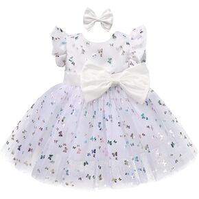 IDOPIP Sequin Butterfly Tutu Dress for Toddler Baby Flower Girl First Communion Wedding Birthday Party Bow Gown with Headband