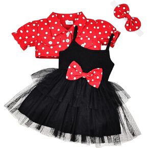 Toddler Baby Girls Tutu Dress Sleeveless Tulle Dresses Dot/Love Print Jacket with Headband 3PC Set Red 3-24 Months