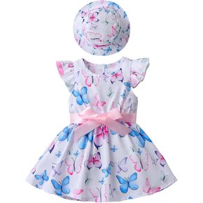Derouetkia Infant Baby Girl Dress Summer Halter Sleeveless Flower Dresses Toddler Beach Sundress with Hat in Kuwait