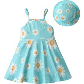 Derouetkia Infant Baby Girl Dress Summer Halter Sleeveless Flower Dresses Toddler Beach Sundress with Hat