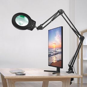 NOEVSBIG Magnifying Glass Light 10X 5X Swing Arm Desktop Stand Desk Lamp Close Work Up for Table Crafting, Reading, Sewing, Model Assembly, Soldering, Ultra Long 3-Section Design for Large Workbench