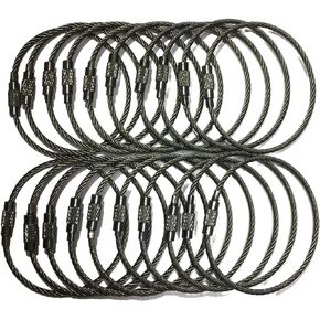 20pcs Gun Black Wire Coil Hiking Keychain Airplane Cable Wire Reusable Interconnectable High Strength Stainless Steel Black Nickel Wire Loop 10 inch(Dia.2mm)