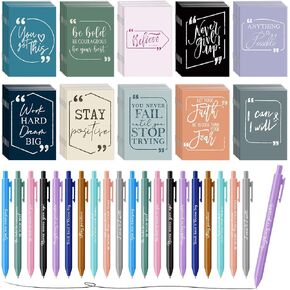 Fulmoon Inspirational Notepads Pens Gifts Set Motivational Journal Pens Quote Notebooks Black Ink Ballpoint Pens for Teacher Students Employee Coworkers Staff Appreciation Gifts(120 Pcs)