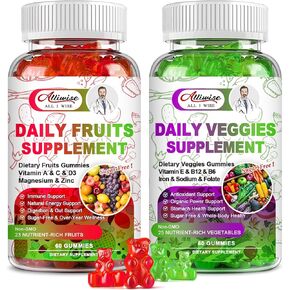 Sugar-Free Fruits and Veggies Original Gummies Supplement, Multi-Vitamins & Minerals in Gummies, Natural Fruits and Vegetables Supplement, Immunity & Antioxidant & Energy Supplements for Women & Men