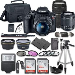 Canon EOS Rebel T7 DSLR Camera Bundle with Canon EF-S 18-55mm f/3.5-5.6 is II Lens + Canon EF 75-300mm f/4-5.6 III Lens + 2pc SanDisk 32GB Memory Cards + Accessory Kit (Renewed)