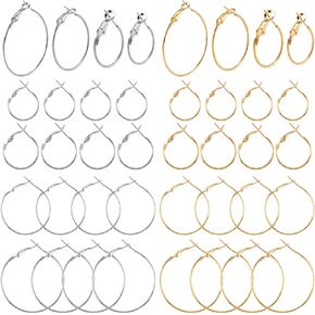 32 Pcs Hoop Earrings Finding, Hypoallergenic Alloy Round Earring Hoops for Jewelry Making, Gold Silver Open Beading DIY Earrings Craft Art Accessories 20mm 25mm 30mm 40mm