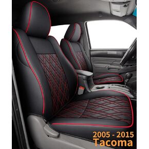 LUCKYMAN CLUB Tacoma Seat Covers, Fit for 2005-2015 Tacoma Crew Double Access Cab V6 PreRunner Base TRD X-Runner with Water Proof Faux Leather(Front Pair 2005-2015, Black 2 pcs)