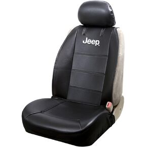Plasticolor 008581R01 Jeep Logo Universal Fit Car Truck or SUV Sideless 2-Piece Seat Cover w/Head Rest,Black