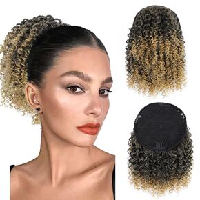 Drawstring Ponytail for Black Women Kinky Curly Ponytail for Black Women Curly Ponytail Extension for Black Women Black ponytail extension drawstring curly Synthetic Hair Extensions (10 inch)