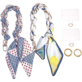 Phone Charm Strap with Fashion Gold Metal Scarf Phone Lanyard Wrist Strap Cute Handmade Phone Grip Strap