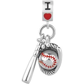 Baseball Ball Bat Glove Gear Equipment Charm Compatible with Pandora Bracelets I Love Baseball Game Daughters School Team Girl Sports Sisters
