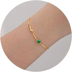 Birthstone Bracelets for Women Birthday Gifts for Teen Girls Initial Bracelet Trendy Letter A-Z Dainty Gold Bracelet 21st 30th Mom Birthday Gift Birthstone Jewelry