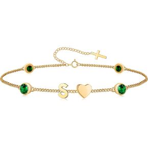 Birthstone Bracelets for Women Dainty Simple Cross Bracelet Initial Bracelet Birthday Anniversary Valentine's Mother's Day Gifts for Mom Wife Mom Her Girl