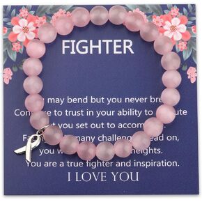 Breast Cancer Awareness Bracelet Pink Rhinestone Ribbon Charm Beads Bracelet Breast Cancer Support Gift