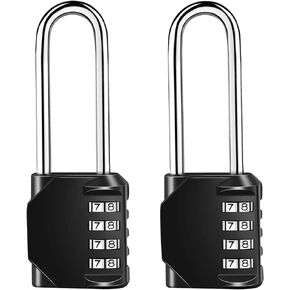 2 Pack Combination Padlock, 4 Digit Resettable Outdoor Waterproof Padlock with Keys, Combo Lock for School, Sports or Gym Locker, Employee Locker, Fence, Gate, Case, Toolbox, Hasp Storage (Black 2)