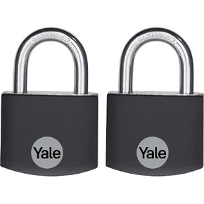 Yale Small Covered Aluminum Padlock with 3 keyed Alike Keys for Gym Locker, Luggage, and Cases (2 Pack)