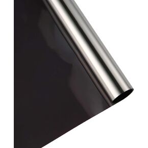 One Way Window Film Daytime Pravicy Window Film Mirror Effect Reflective Self-Adhesive Decorative Heat Control Anti UV Window Tint Film for Home and Office Black&Silver 2Mil 17.7 Inch x 6.5 Feet