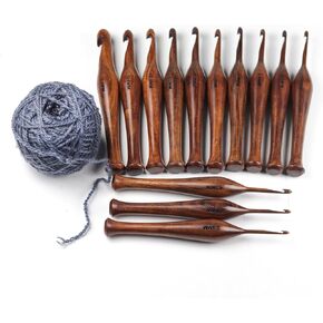 13 Pieces Premium Wooden Crochet Hooks, Crochets Hooks Set for Knitting and Crocheting - Rosewood Knitting Needles (1)