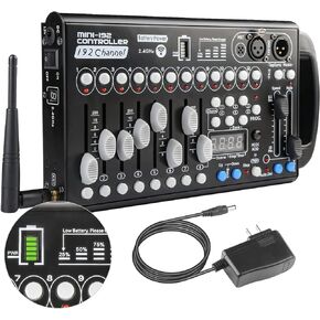 Built-in Battery Ultra-Thin Portable DMX512 Console 192CH programmable Stage Lighting Controller 240 Different Scenes for DJ Bands Bars Pubs Clubs Family Party Wedding etc