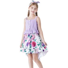 PATPAT Girls 2 Pieces Skirt Set Solid Color Tank Top and Floral Print Skirt Outfits Summer Clothing Sets for Girls