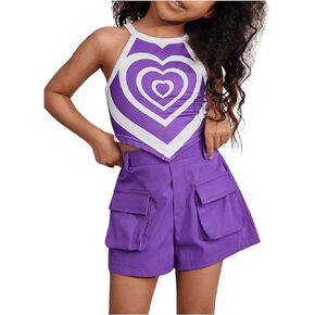Floerns Toddler Girl's 2 Piece Outfit Heart Print Cami Top with Flap Pocket Shorts Set