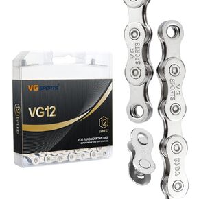 VG Sports 12 Speed Bike Chain,Full Hollow Ultra Light Bicycle Chain Suitable for Moutanin Bike Road Bike,1/2 x 11/128 Inch,126Links, Silver/Rainbow/Titanium