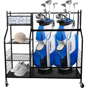 Aozora Golf Bag Organizer Stand Rack with Caster Wheels Fit 2 Golf Bags and Other Golfing Equipment and Accessories (Matte Black) in Kuwait