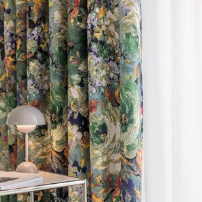 Floral Curtains for Bedroom Printed Vintage Painting Flower Room Darkening Light Filtering Window Drapes for Living Room 52 x 84 inches Long 2 Panels Moss Green