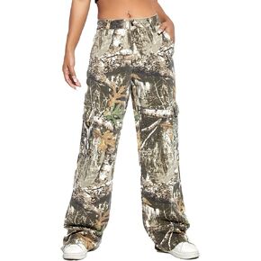 Camo Cargo Pants Women High Waist Baggy Straight Wide Leg Camouflage Army Fatigue Pockets Joggers Sweatpants