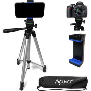 Acuvar 50" Smartphone/Camera & Camcorder Tripod with Rotating Mount to Fit All Phones & iPhone & All Samsung Galaxy Android & Nikon Canon Sony Olympus Fuji Cameras & Much More with Carrying Bag
